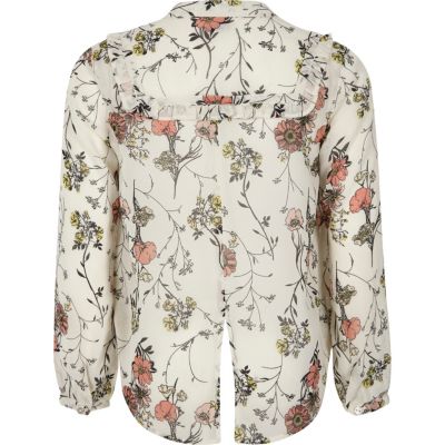 Girls cream floral ruffle blouse